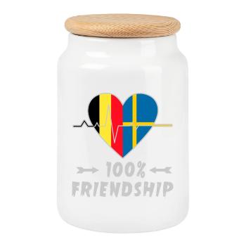 Belgien und Schweden 100% Freundschaft - Keksdose mit Holzdeckel - Weiß - Vorne