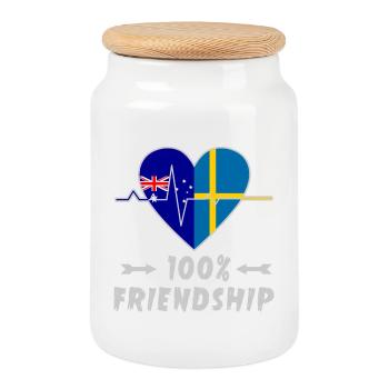 Australia and Sweden 100% friendship - Cookie Jar with Wooden Lid - white - Front