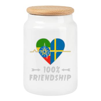 Äthiopien und Schweden 100% Freundschaft - Keksdose mit Holzdeckel - Weiß - Vorne