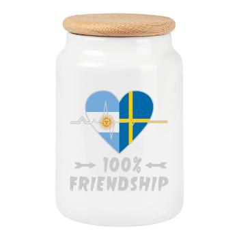 Argentina and Sweden 100% friendship - Cookie Jar with Wooden Lid - white - Front