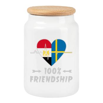 Ägypten und Schweden 100% Freundschaft - Keksdose mit Holzdeckel - Weiß - Vorne