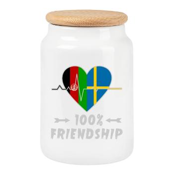 Afghanistan and Sweden 100% friendship - Cookie Jar with Wooden Lid - white - Front