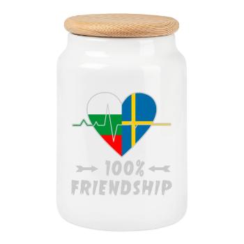Bulgaria and Sweden 100% friendship - Cookie Jar with Wooden Lid - white - Front