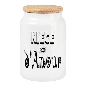 Nièce Amour Cœur - Boîte à biscuits avec couvercle en bois - blanc - Devant