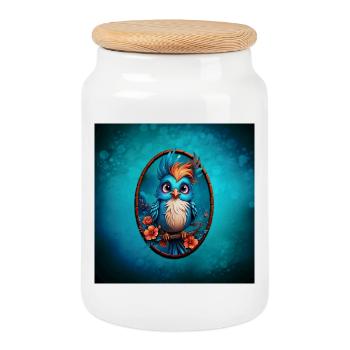 Vibrant Blue Bird - Cookie Jar with Wooden Lid - white - Front