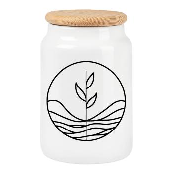 Design végétal minimaliste - Boîte à biscuits avec couvercle en bois - blanc - Devant