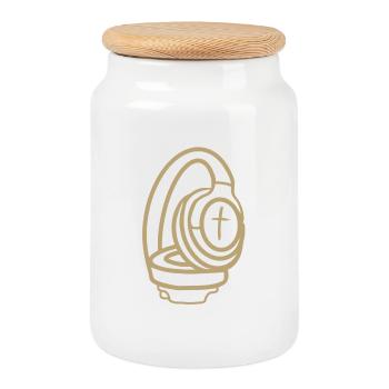 Casque avec croix - Boîte à biscuits avec couvercle en bois - blanc - Devant