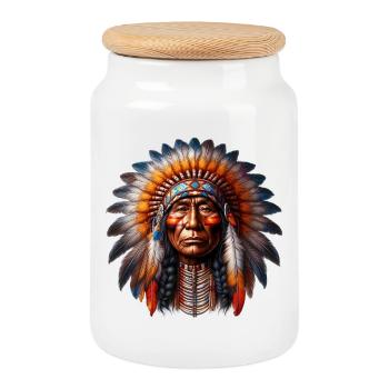Amerikanisch, Indianer, Amerikaner - Keksdose mit Holzdeckel - Weiß - Vorne