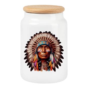Amerikanisch, Indianer, Amerikaner - Keksdose mit Holzdeckel - Weiß - Vorne