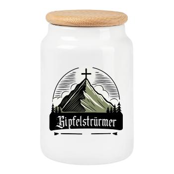 Tempête sommetale Montagne Motivation Nature - Boîte à biscuits avec couvercle en bois - blanc - Devant