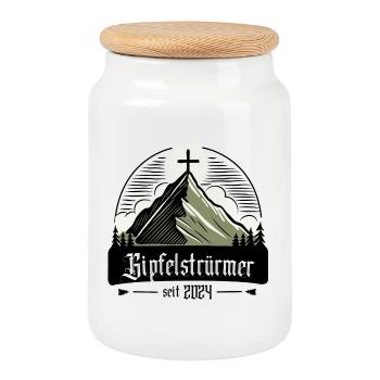 Gipfelwanderer - Bergsteiger 2024 - Keksdose mit Holzdeckel - Weiß - Vorne