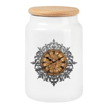 Uhr mit Schnörkeln und Rahmen, Gothic design - Keksdose mit Holzdeckel - Weiß - Vorne