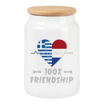 100 % amitié entre la Grèce et les Pays-Bas - Boîte à biscuits avec couvercle en bois - blanc - Devant
