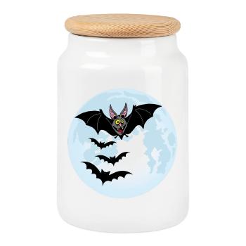 Bats, Vampires and the Moon - Cookie Jar with Wooden Lid - white - Front