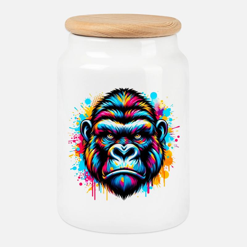 Gorilla - Keksdose mit Holzdeckel - Weiß