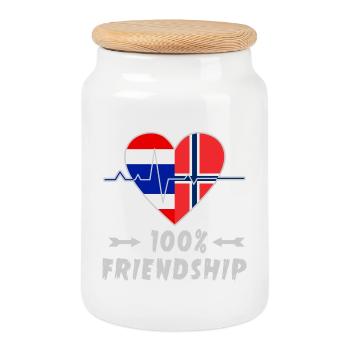 Thailand and Norway 100% friendship - Cookie Jar with Wooden Lid - white - Front