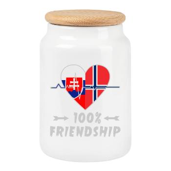 Slowakei und Norwegen 100% Freundschaft - Keksdose mit Holzdeckel - Weiß - Vorne