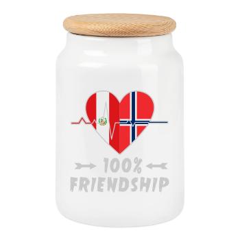 Peru and Norway 100% friendship - Cookie Jar with Wooden Lid - white - Front