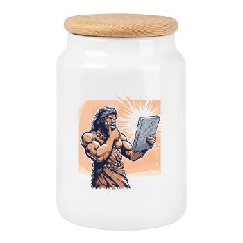 Idée Idée homme des cavernes Pierre Tablette cadeau - Boîte à biscuits avec couvercle en bois - blanc - Devant