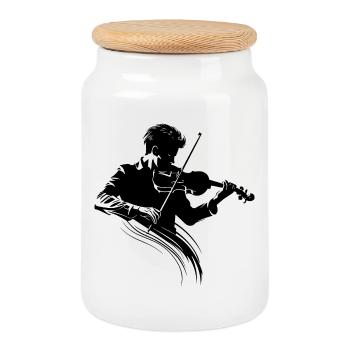 Violoniste - Boîte à biscuits avec couvercle en bois - blanc - Devant