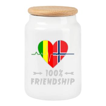 100 % amitié entre le Mali et la Norvège - Boîte à biscuits avec couvercle en bois - blanc - Devant