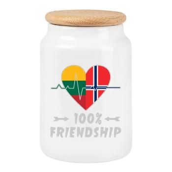 Litauen und Norwegen 100% Freundschaft - Keksdose mit Holzdeckel - Weiß - Vorne