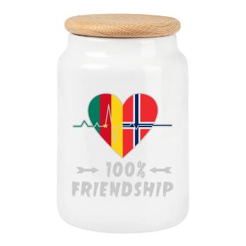 100 % amitié entre le Cameroun et la Norvège - Boîte à biscuits avec couvercle en bois - blanc - Devant