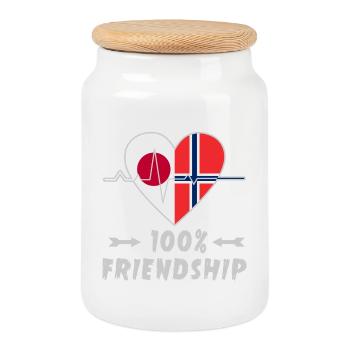 100 % amitié entre le Japon et la Norvège - Boîte à biscuits avec couvercle en bois - blanc - Devant