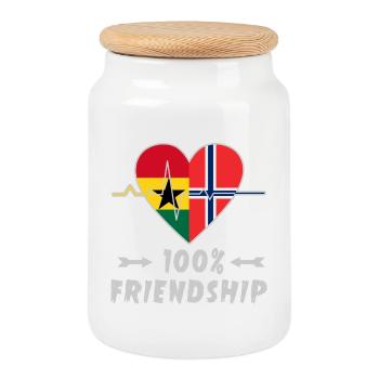 100 % amitié entre le Ghana et la Norvège - Boîte à biscuits avec couvercle en bois - blanc - Devant