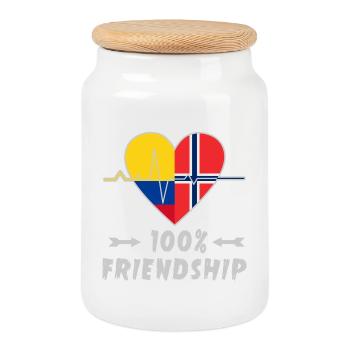 Colombia and Norway 100% friendship - Cookie Jar with Wooden Lid - white - Front