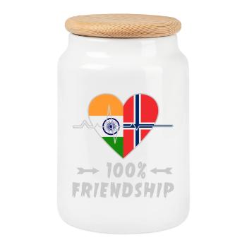 Indien und Norwegen 100% Freundschaft - Keksdose mit Holzdeckel - Weiß - Vorne