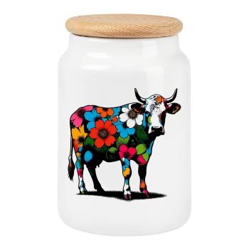 Cow - Cookie Jar with Wooden Lid - white - Front