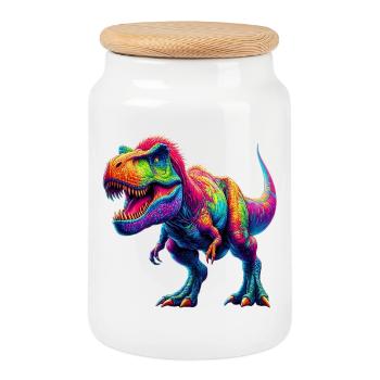 Dinosaur - Cookie Jar with Wooden Lid - white - Front
