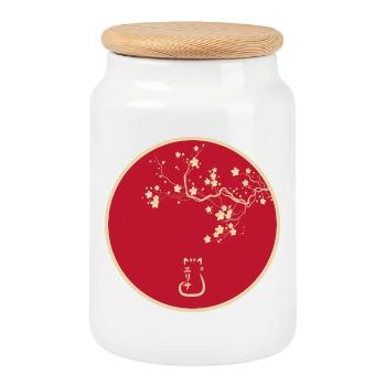 Japan Style - Cookie Jar with Wooden Lid - white - Front