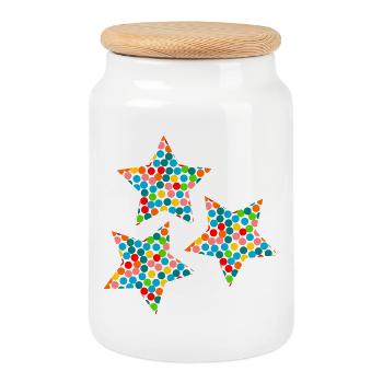 CHRISTMAS. MERRY CHRISTMAS. STAR. MERRY CHRISTMAS - Cookie Jar with Wooden Lid - white - Front
