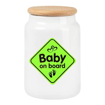Birth, Baby, Child - Cookie Jar with Wooden Lid - white - Front