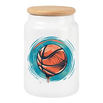 Dessin de ballon de basket-ball - Boîte à biscuits avec couvercle en bois - blanc - Devant