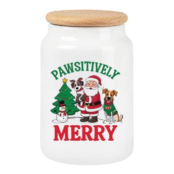 Festive Paws Christmas Illustration - Cookie Jar with Wooden Lid - white - Front