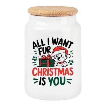 Festliches Welpen-Weihnachtsnachrichten-Design - Keksdose mit Holzdeckel - Weiß - Vorne