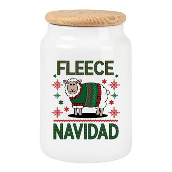 Conception de pull de Noël de mouton festif - Boîte à biscuits avec couvercle en bois - blanc - Devant