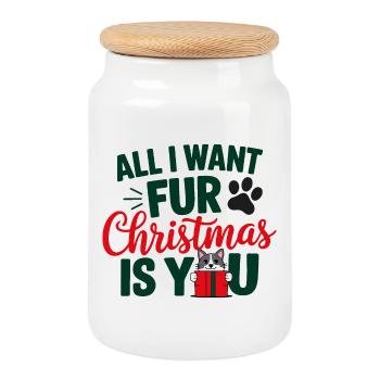 Festliches Katzenfell Weihnachten Zitat - Keksdose mit Holzdeckel - Weiß - Vorne