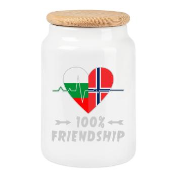 Bulgaria and Norway 100% friendship - Cookie Jar with Wooden Lid - white - Front