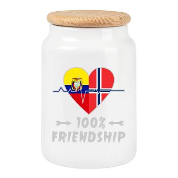 Ecuador und Norwegen 100% Freundschaft - Keksdose mit Holzdeckel - Weiß - Vorne