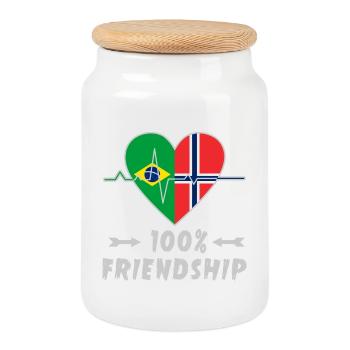 Brasilien und Norwegen 100% Freundschaft - Keksdose mit Holzdeckel - Weiß - Vorne