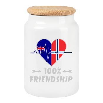 Australia and Norway 100% friendship - Cookie Jar with Wooden Lid - white - Front