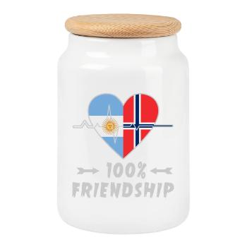 Argentinien und Norwegen 100% Freundschaft - Keksdose mit Holzdeckel - Weiß - Vorne
