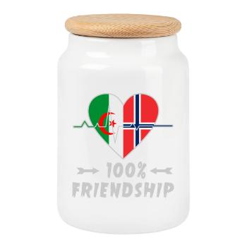 Algeria and Norway 100% friendship - Cookie Jar with Wooden Lid - white - Front