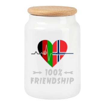 Afghanistan and Norway 100% friendship - Cookie Jar with Wooden Lid - white - Front