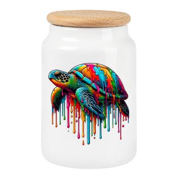 Tortue - Boîte à biscuits avec couvercle en bois - blanc - Devant