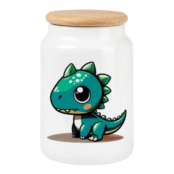 Dinosaur - Cookie Jar with Wooden Lid - white - Front
